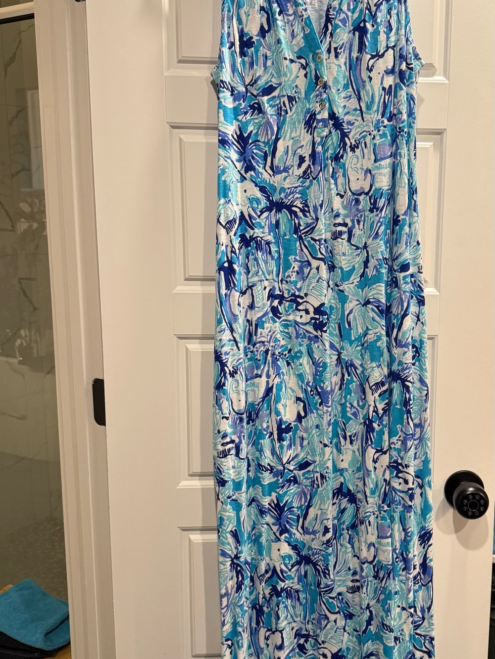 Lilly Pulitzer Blue & White Tropical Print Maxi Dress
